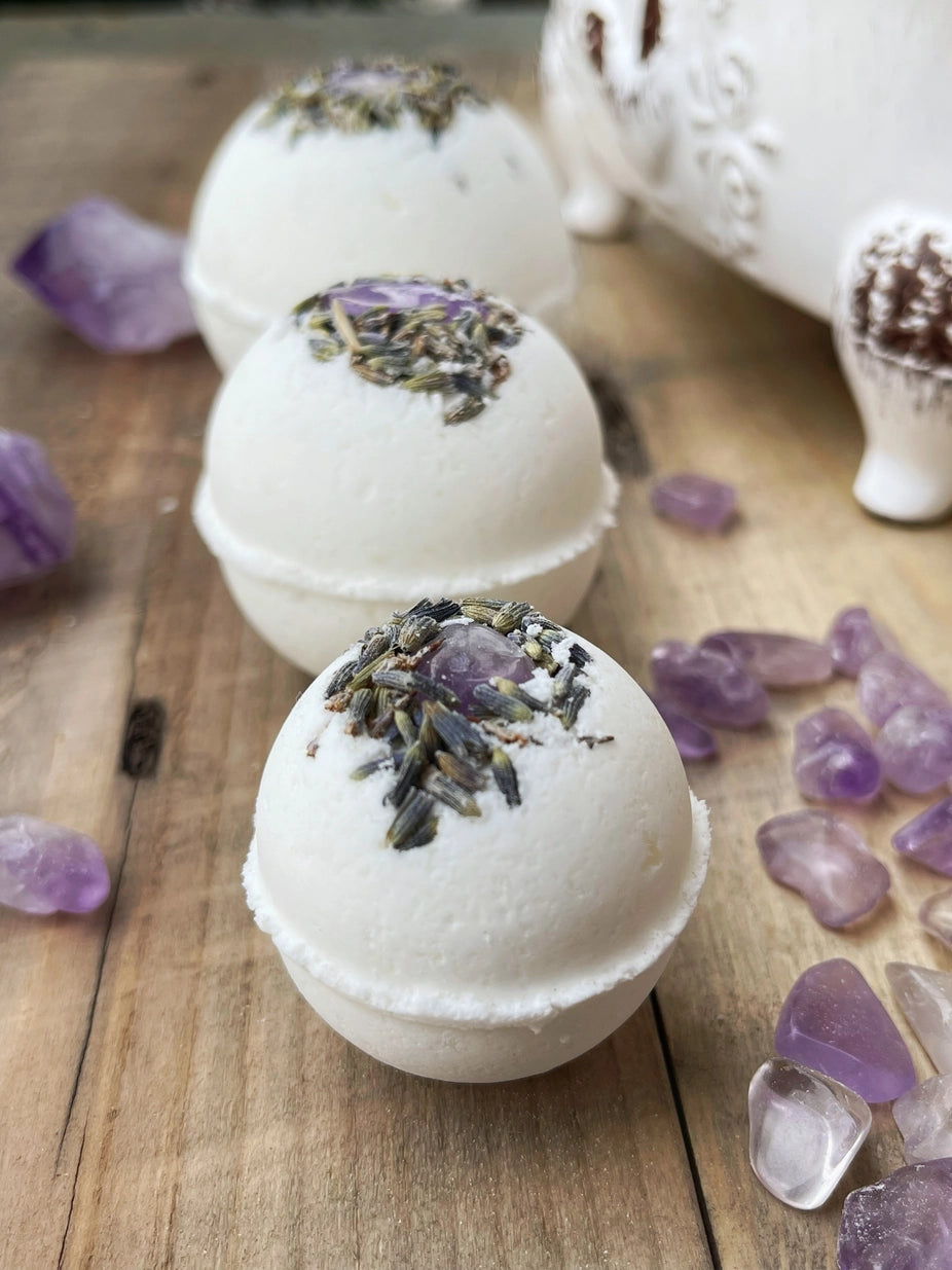 Bombe de Bain Améthyste & Lavande – Sérénité & Anti-Stress