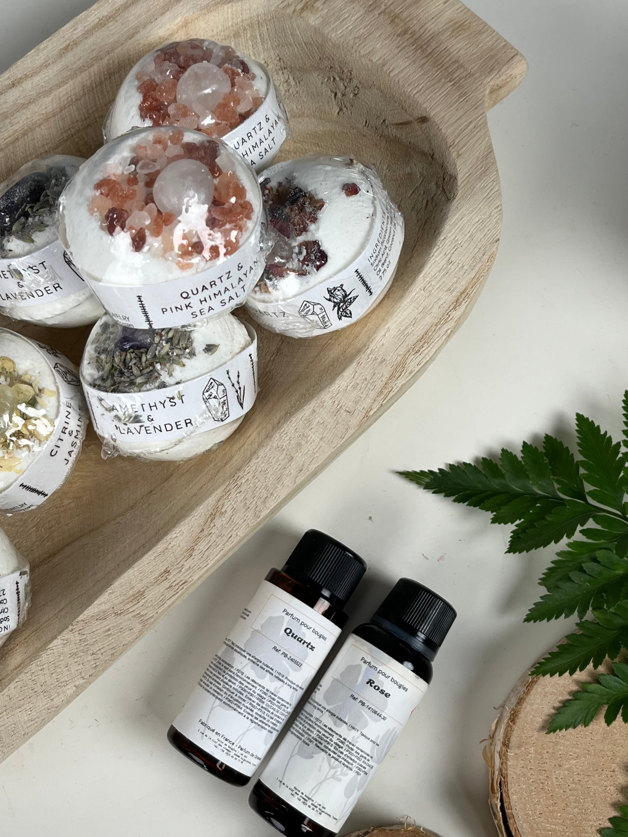 Bombe de Bain Quartz Blanc & Sel Rose – Pureté & Sérénité