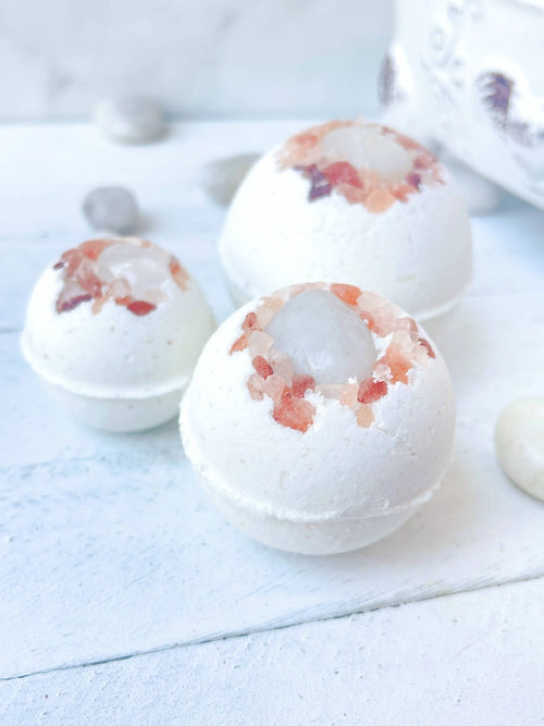 Bombe de Bain Quartz Blanc & Sel Rose – Pureté & Sérénité